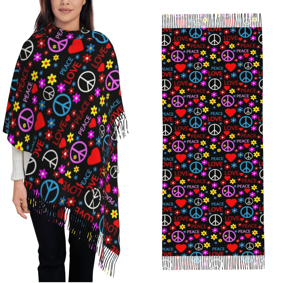 Pashmina Wrap Large - 여성을 위한 평화로운 사랑 패턴 스카프