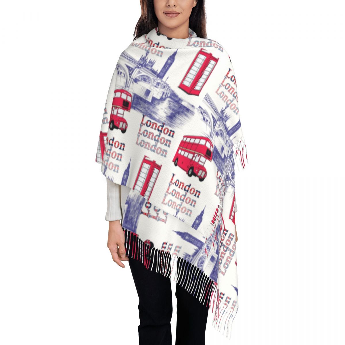 Pashmina Wrap Large - 런던 잉글랜드 풍경 숄 랩 겨울용