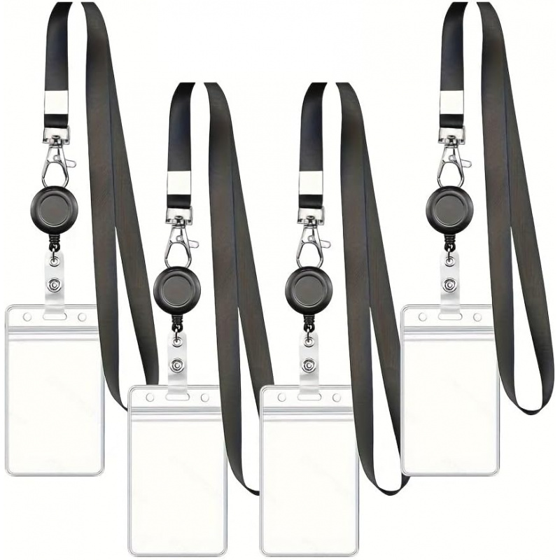 Lanyard Badge Holder - 4PCS 랜야드 블랙 리트랙터블 배지 릴