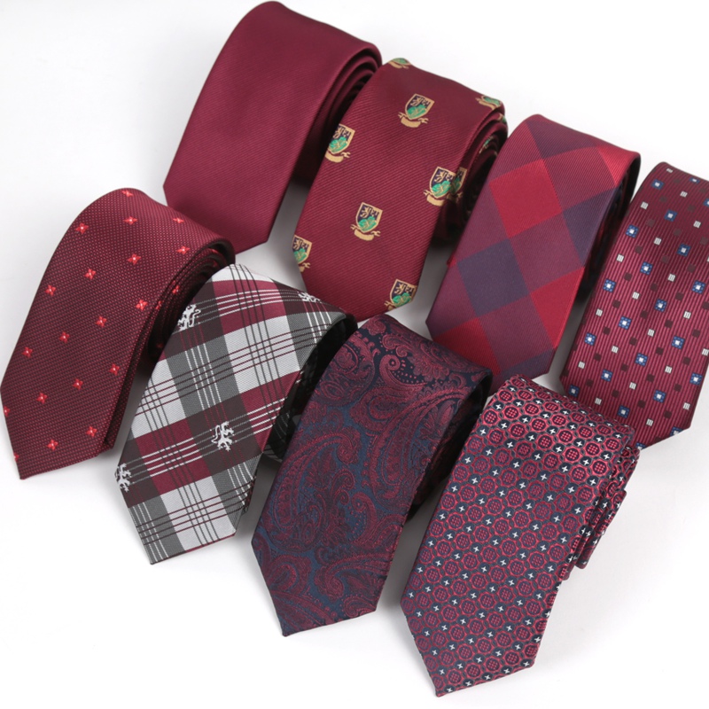 Silk Tie Striped - 빨간색 마룬 버건디 로즈 남성용 넥타이