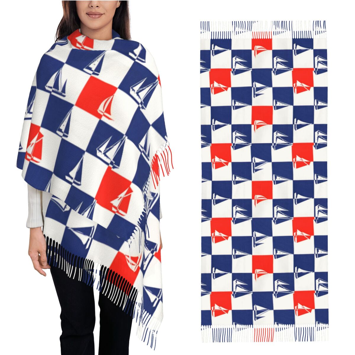 Pashmina Wrap Large - 항해선 배 오션 스카프 가을 겨울