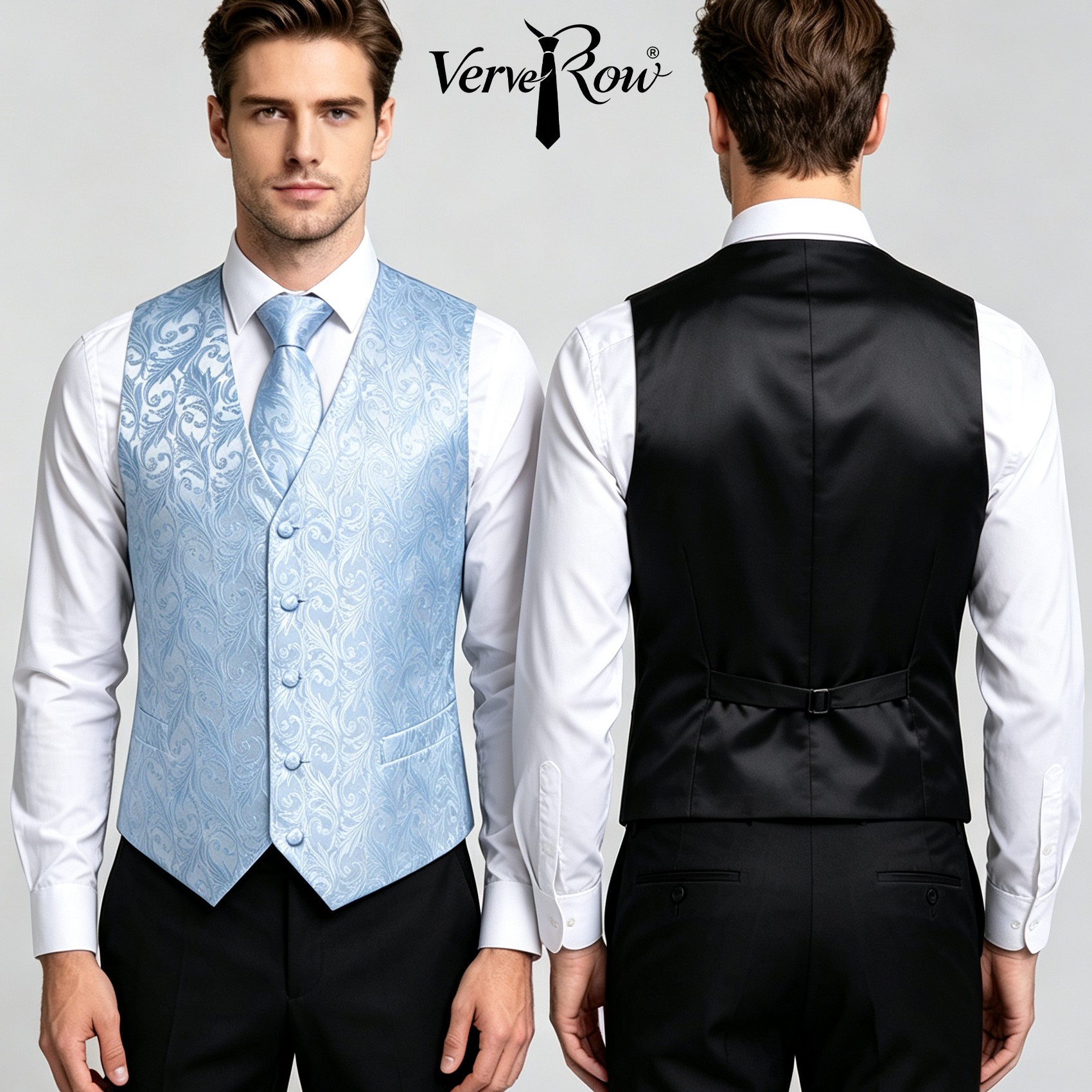 Pocket Square Set - 연하늘색 자카드 베스트 타이 포켓 스퀘어
