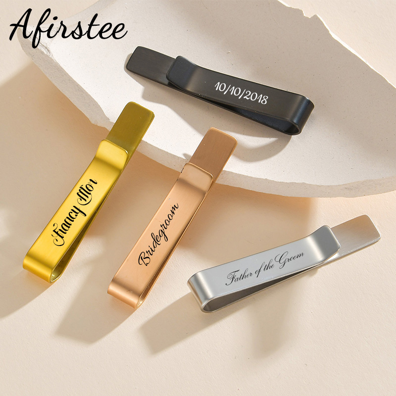 Tie Bar Set Gift - Afirstee 스테인레스 스틸 새겨진 이름 넥타이