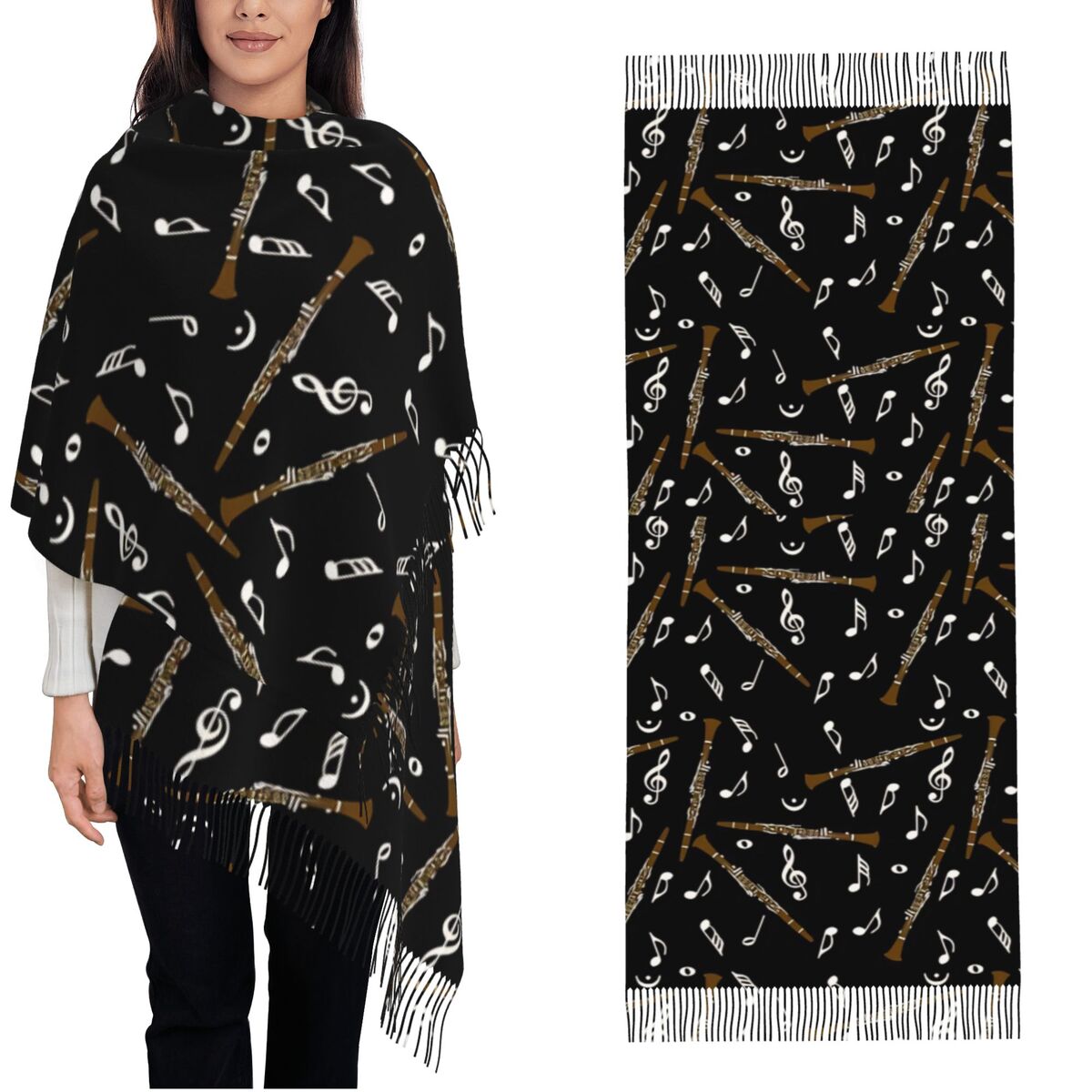 Pashmina Wrap Large - 태슬 장식이 있는 여성용 스카프 클라리넷