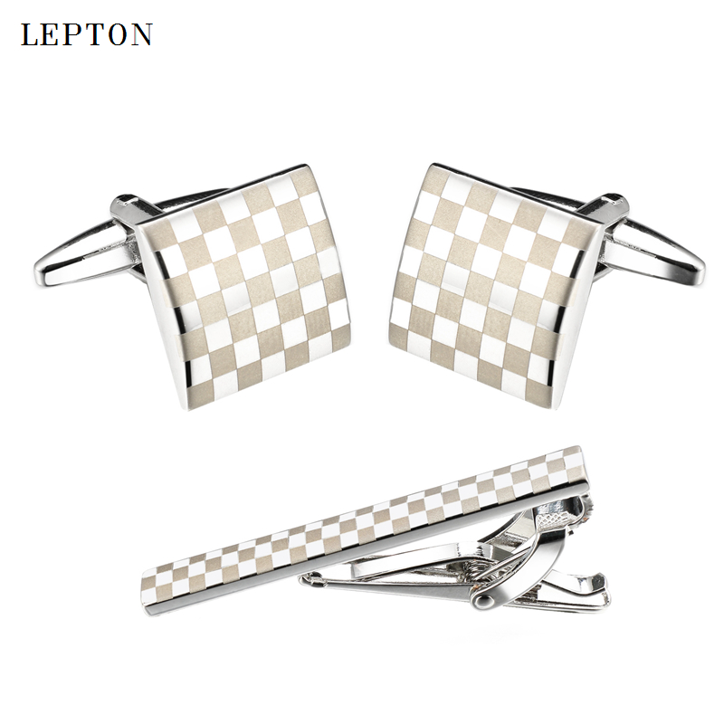 Tie Bar Set Gift - Lepton-클래식 스퀘어 레이저 남성 커프스 단추