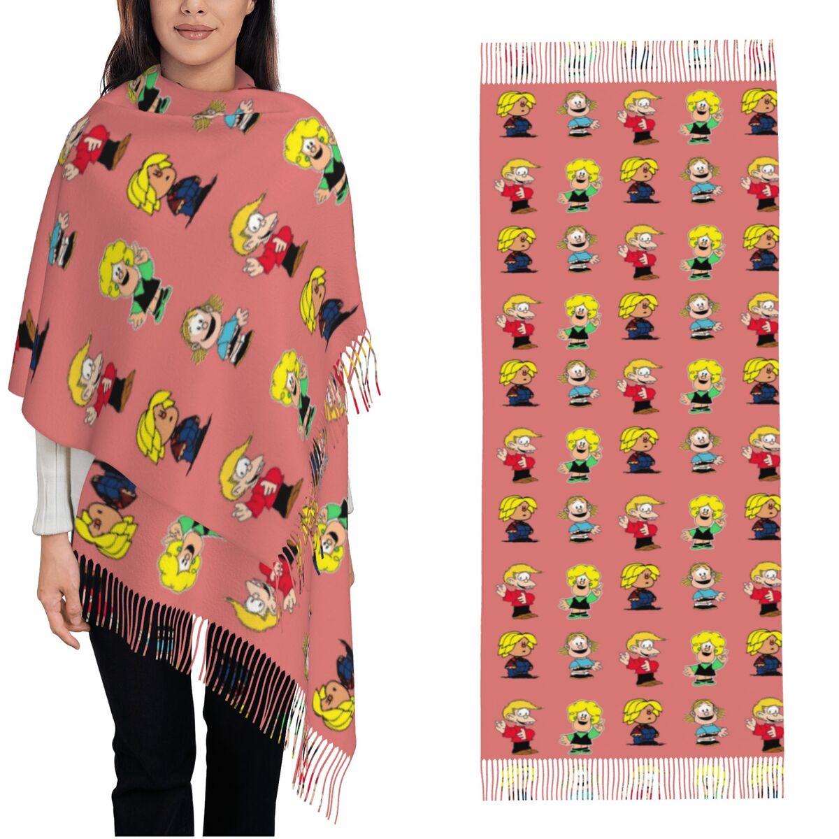 Pashmina Wrap Large - 여성용 태슬 스카프 마팔다 캐릭터 대형