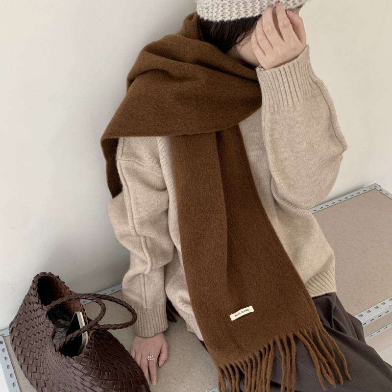 Muffler Men Wool - 한국 스타일 시크한 솔리드 태슬 스카프