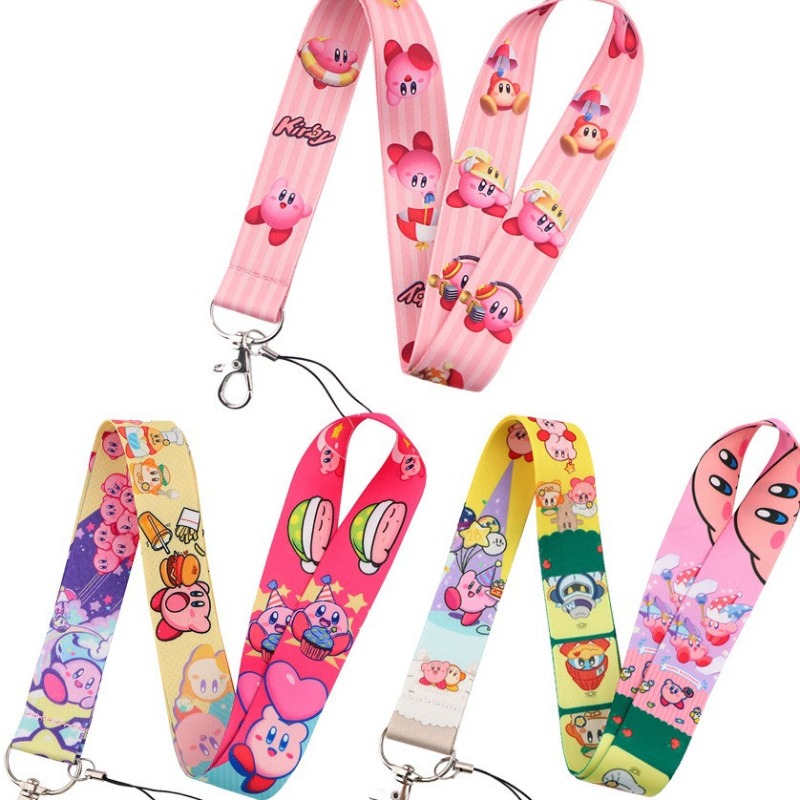 Lanyard Badge Holder - 귀여운 커비 랜야드, 화려한 프린트 넥