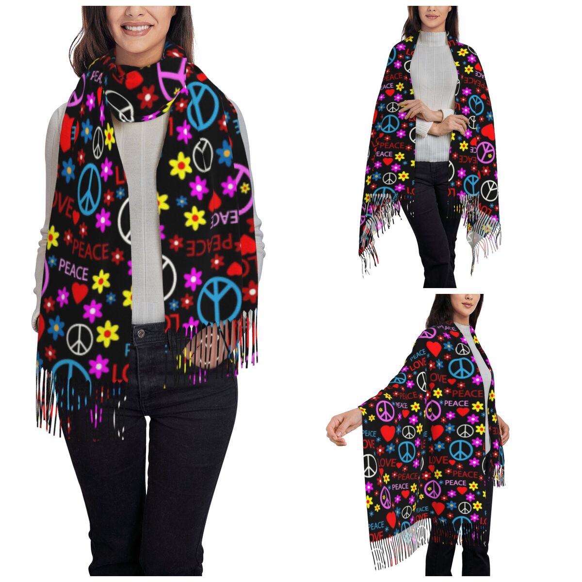 여성을 위한 평화로운 사랑 패턴 스카프 가을 겨울 파시 - Pashmina Wrap Large 리뷰 및 가격
