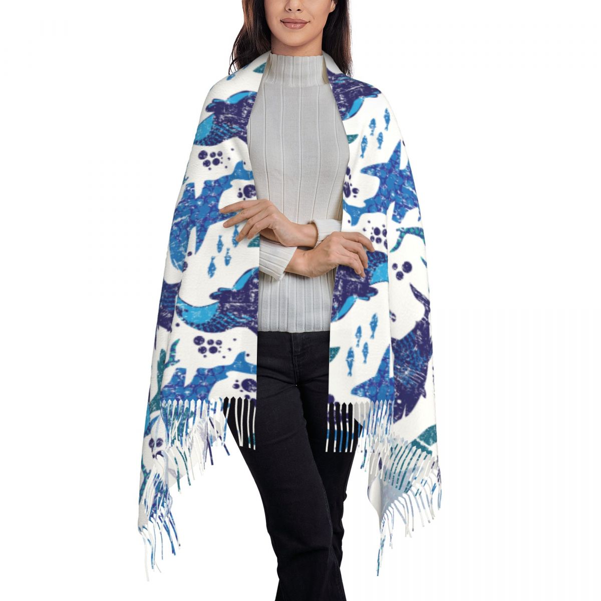 상어 수중 세계 바다 해양 생물 스카프 겨울 가을 파시 - Pashmina Wrap Large 리뷰 및 가격