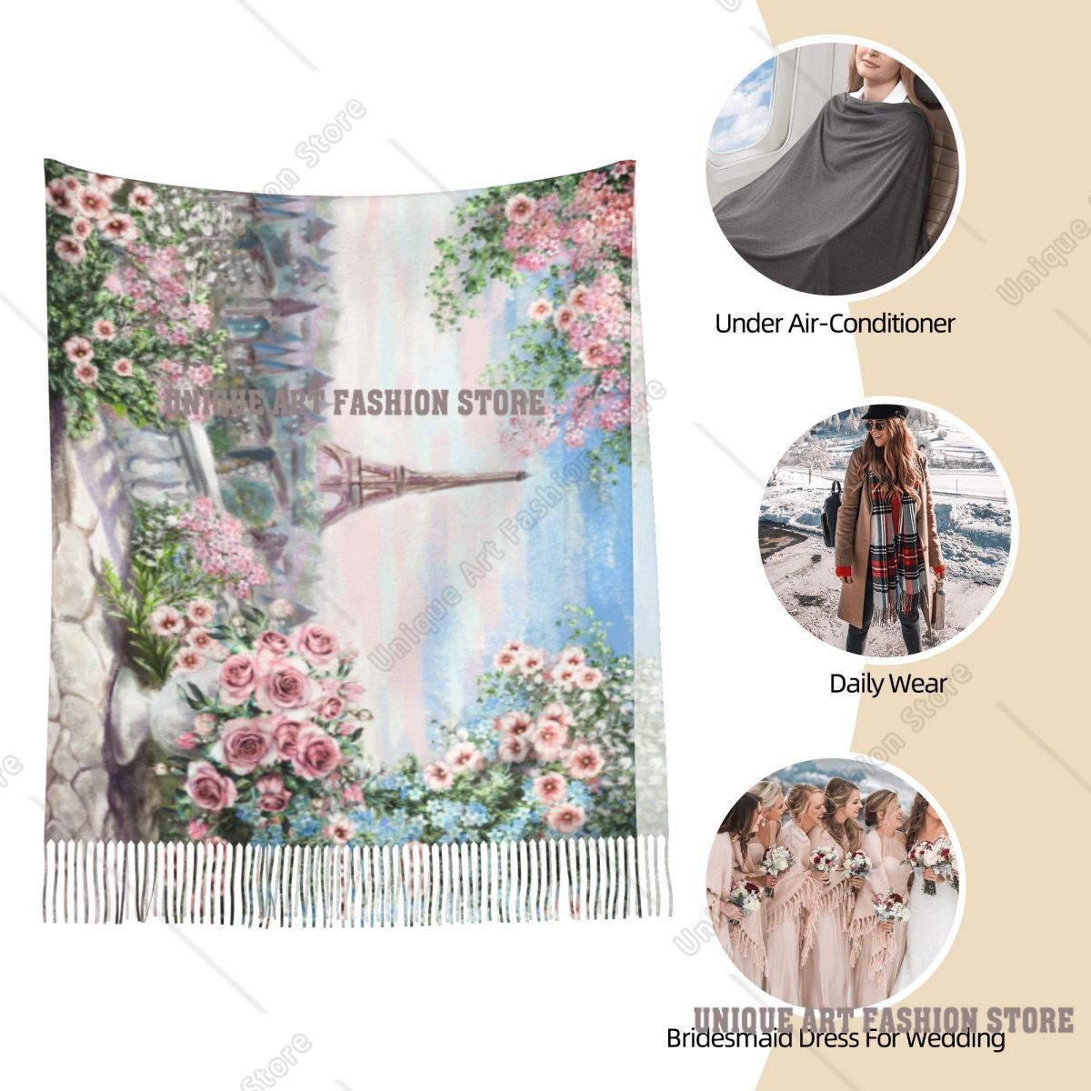 유화 프랑스 파리 에펠탑 숄 랩 여성용 따뜻한 대형 롱 - Pashmina Wrap Large 리뷰 및 가격
