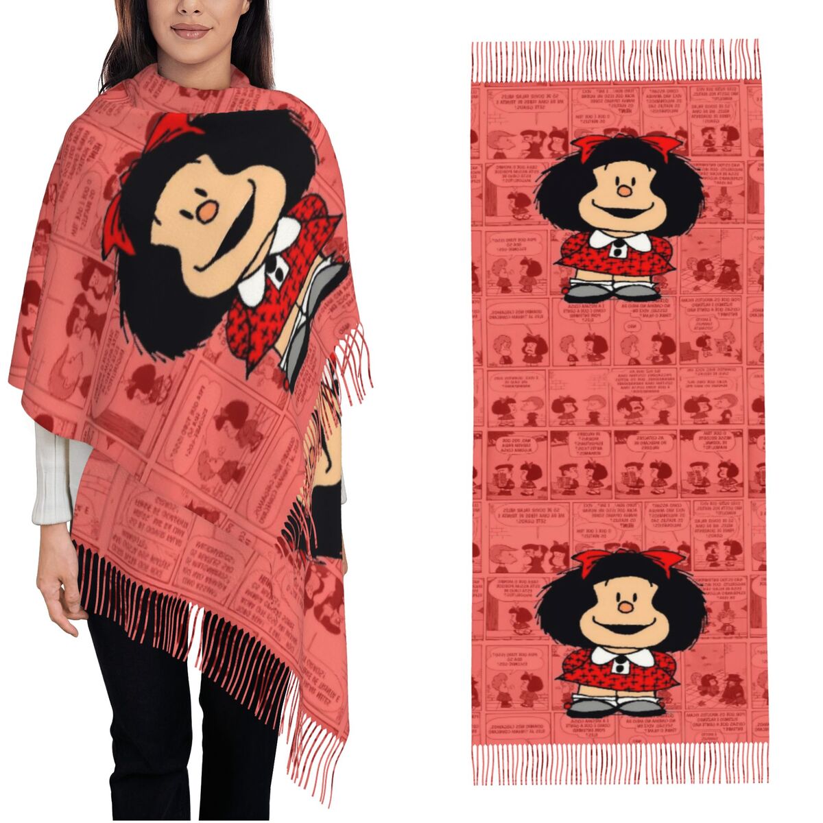 여성용 태슬 스카프 마팔다스 만화 대형 부드럽고 따뜻한 - Pashmina Wrap Large 리뷰 및 가격