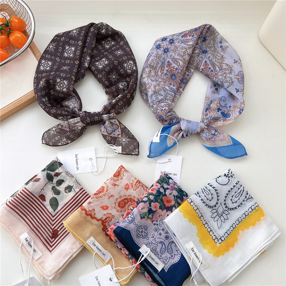 55cm 숙녀 목화 꽃 인쇄 스퀘어 스카프 여성 패션  - Bandana Cotton 리뷰 및 가격