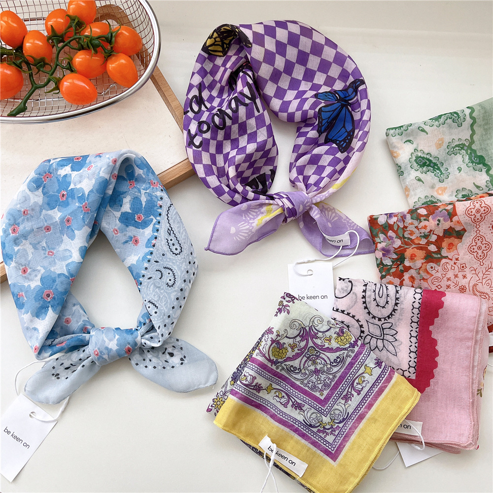 55cm 숙녀 목화 꽃 인쇄 스퀘어 스카프 여성 패션  - Bandana Cotton 리뷰 및 가격