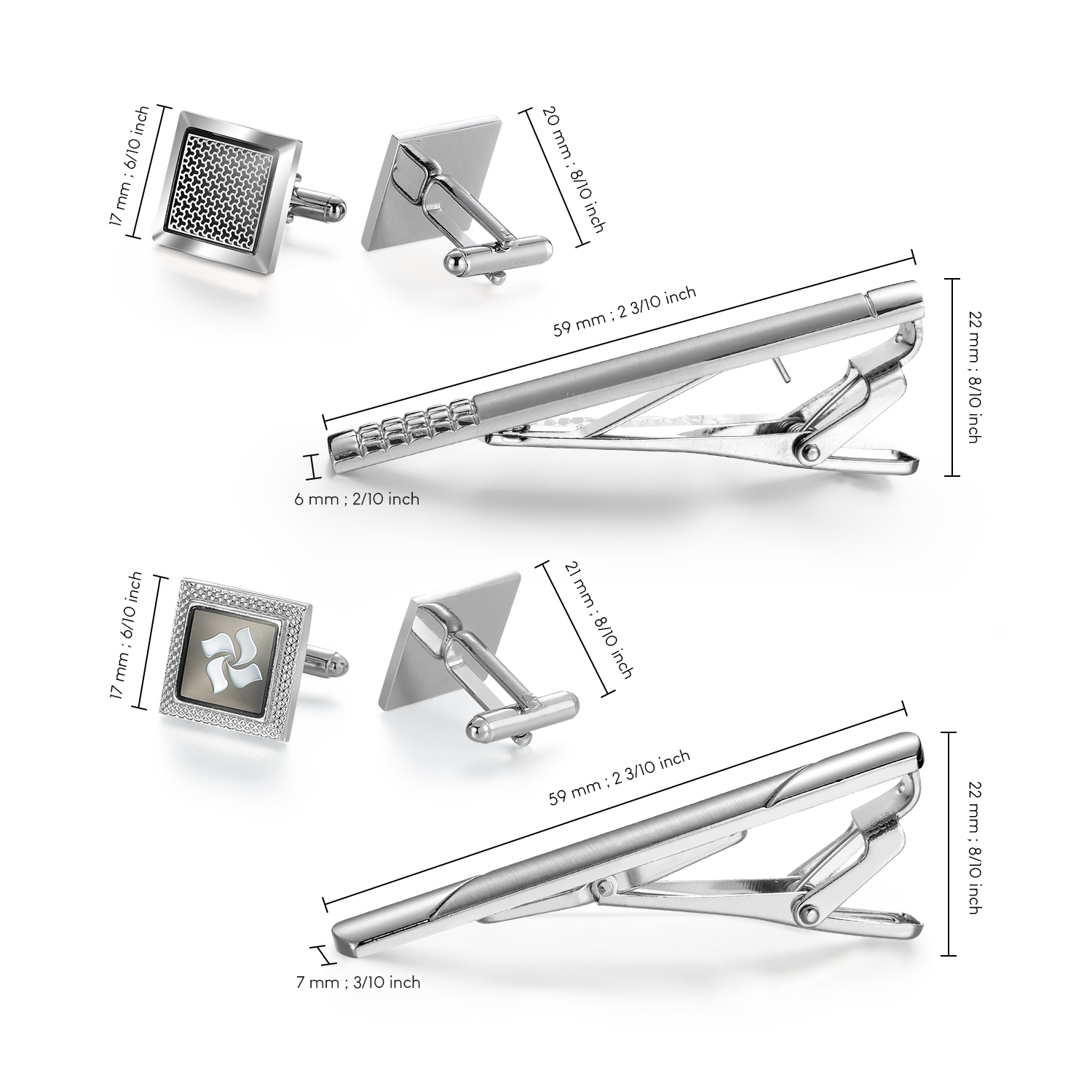 남성 셔츠용 타이클립과 커프스 버튼 세트, 비즈니스 남 - Tie Clip Silver 리뷰 및 가격