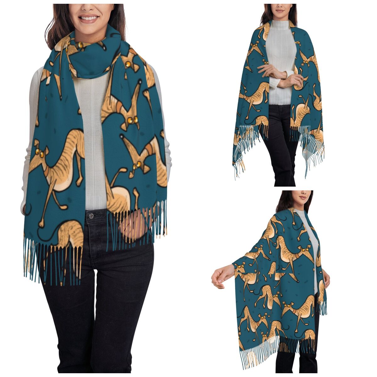그레이하운드, 휘핏, 러처 강아지 무늬 여성용 겨울용  - Pashmina Wrap Large 리뷰 및 가격