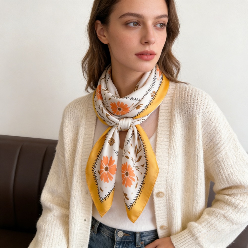 1Pc 새로운 프린트 패션 실크 스카프 스퀘어 스카프  - Scarf Silk Square 리뷰 및 가격