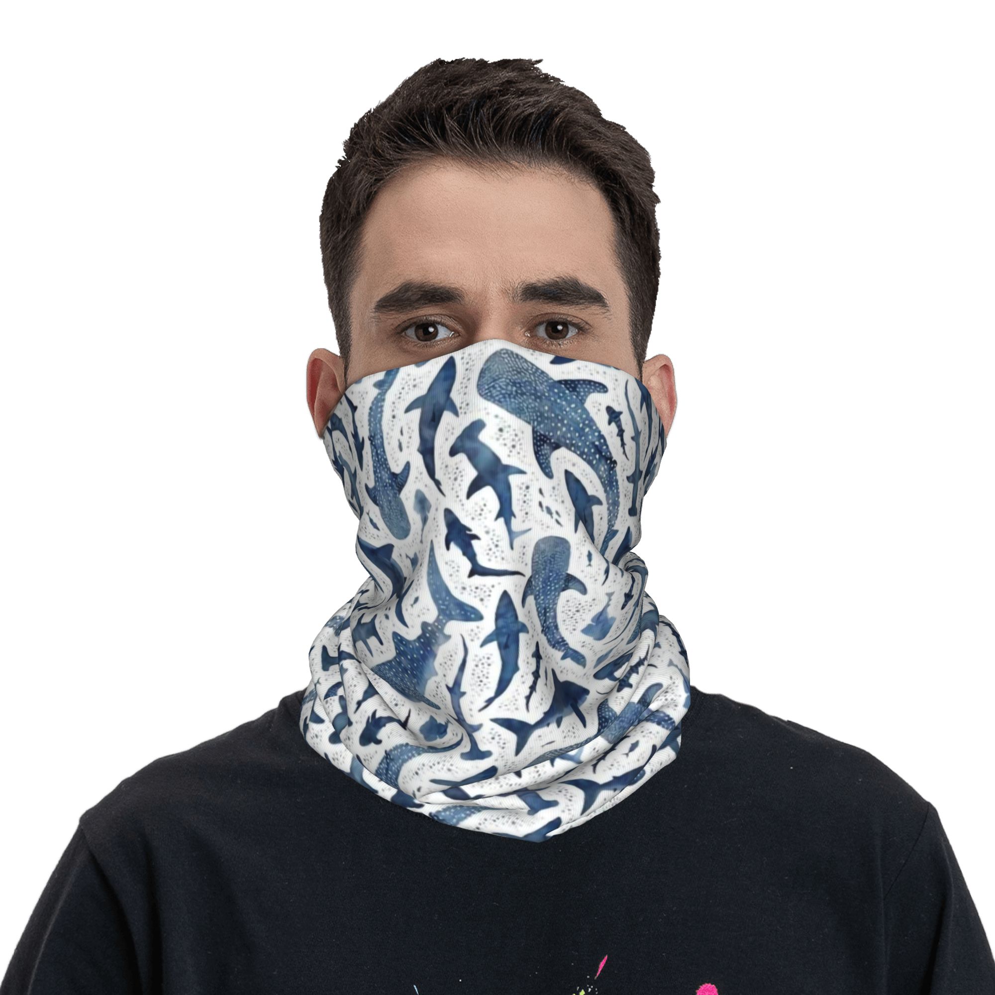 맞춤형 블루 수채화 상어 반다나 넥 게이터 방풍 페이스 - Neck Warmer Tube 리뷰 및 가격