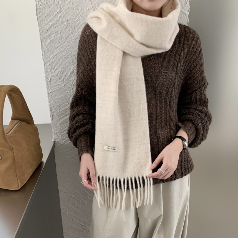한국 스타일 시크한 솔리드 태슬 스카프 여성 남성 겨울 - Muffler Men Wool 리뷰 및 가격
