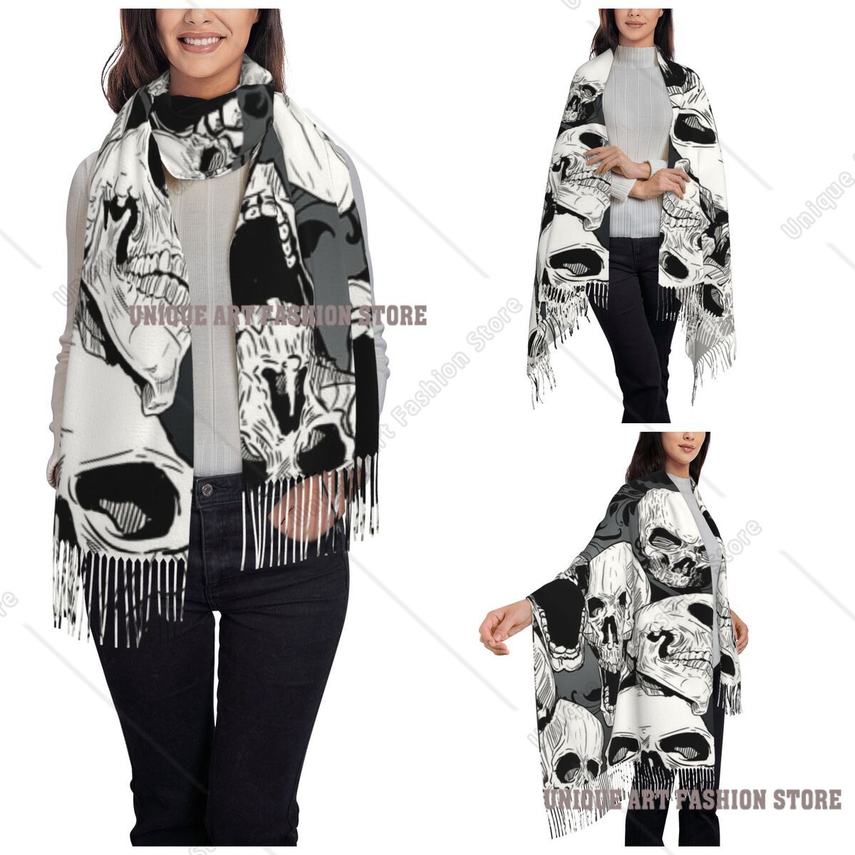 여성용 태슬 스카프 데스 스컬 고딕 대형 부드럽고 따뜻 - Pashmina Wrap Large 리뷰 및 가격
