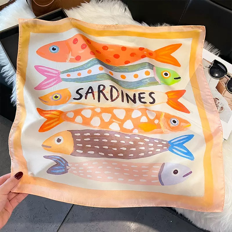 패션 물고기 패턴 사각 실크 헤드 스카프 여성 우아한  - Scarf Silk Square 리뷰 및 가격